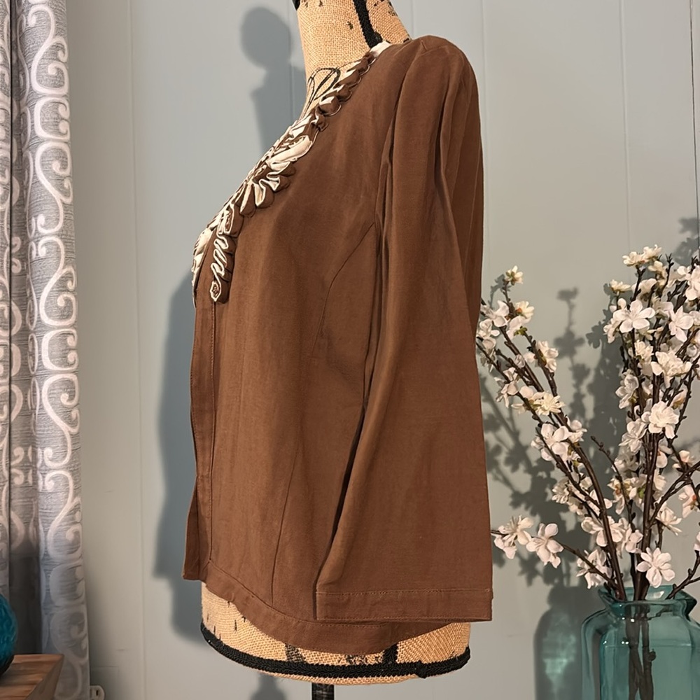 Ruby Rd. Linen Blend Embroidered Light Jacket - Picture 3 of 9